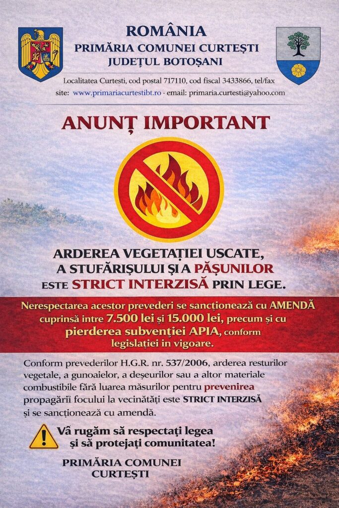 Anunt privind arderea vegetatiei